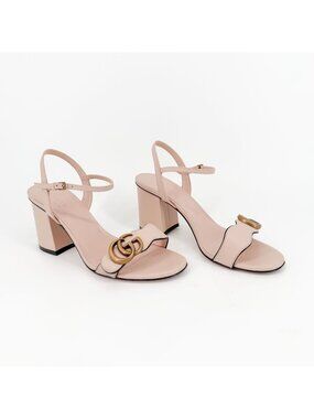 Gucci Marmont GG Block Heel Sandals Heels Nude Pink Leather Size 36.5 US 6.5